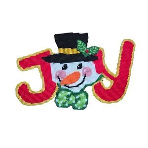 Joyful Snowman Cross-Stitch Wall Decor Holiday Christmas